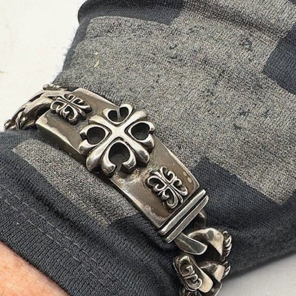 A&G Amal Guessous Rare Fancy Cuban Triple Cross ID Bracelet .925 - Picture 2 of 9